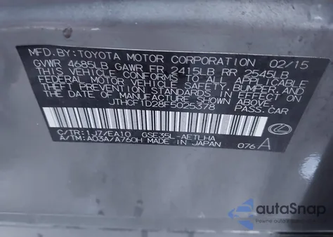 2015 Lexus Is 250 из США, поврежденный, VIN JTHCF1D28F5025378